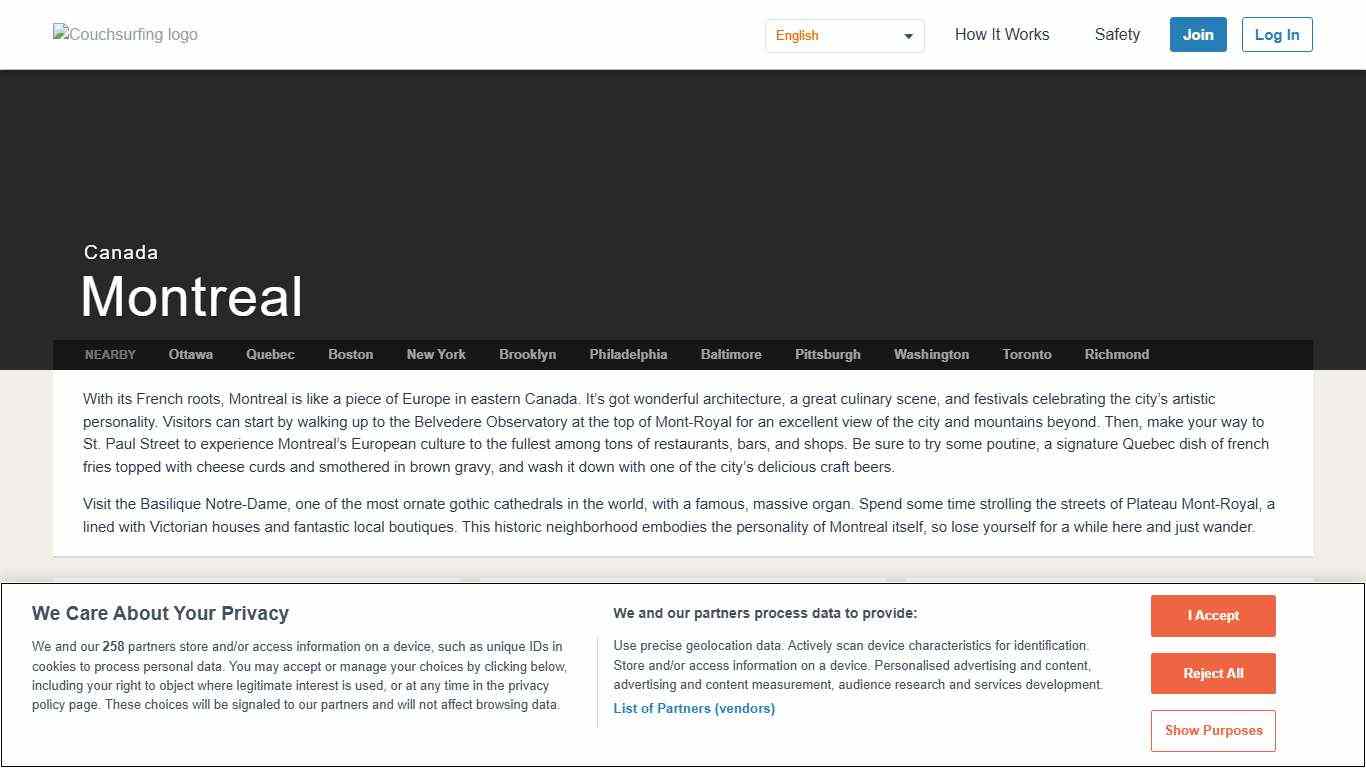 Meetup with Locals and Travelers, Find Accomodation in Montreal Couchsurfing