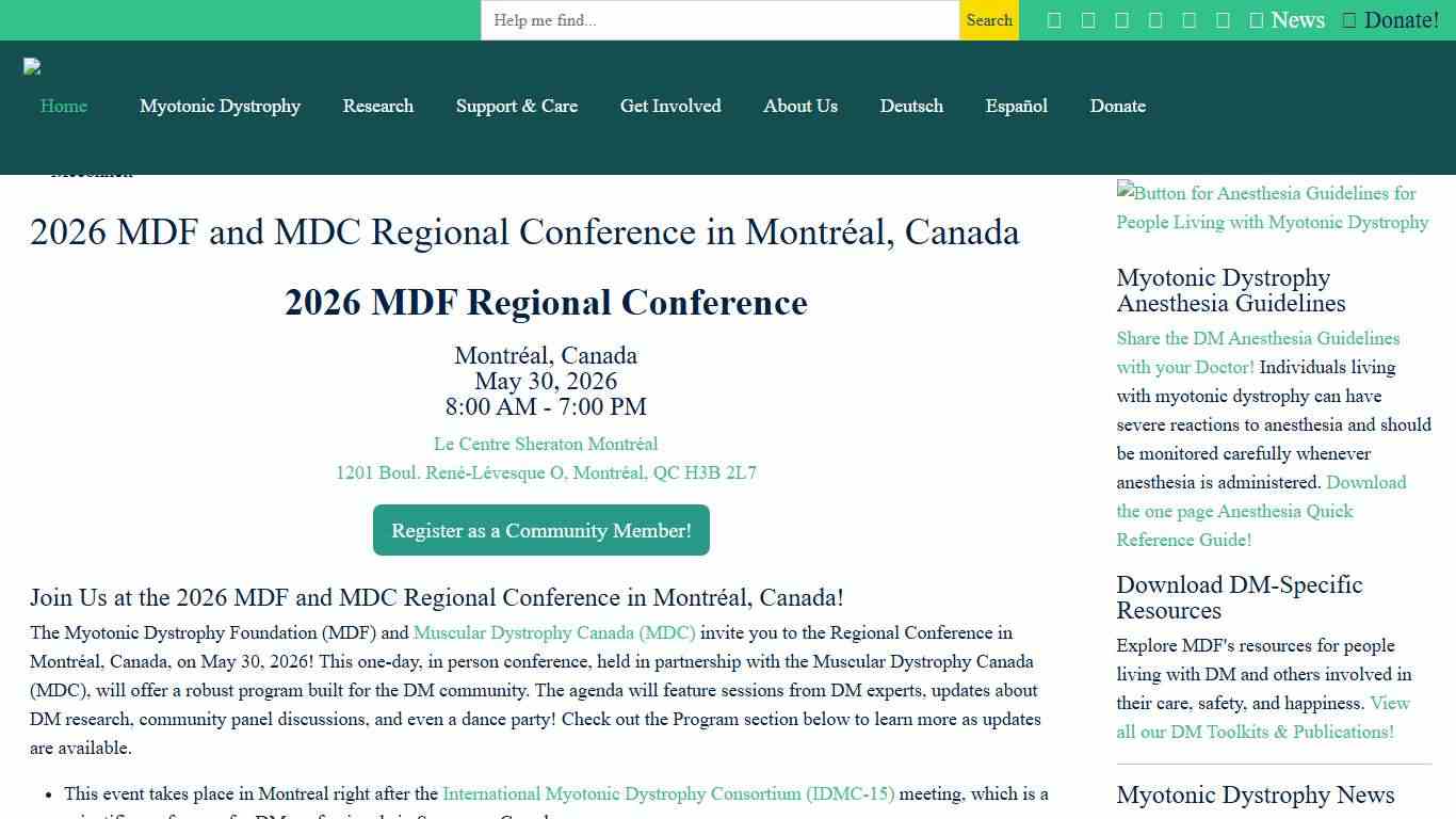 2026 MDF and MDC Regional Conference in Montréal, Canada Myotonic Dystrophy Foundation