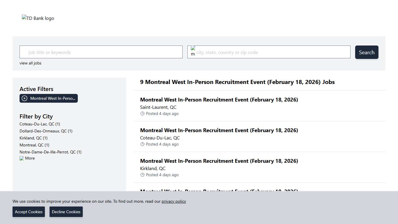 Montreal West In‑Person Recruitment Event (February 18, 2026) Jobs TD Bank